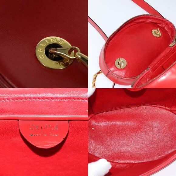 CELINE Chain Shoulder Bag Leather Red Gold - Picture 11 of 12